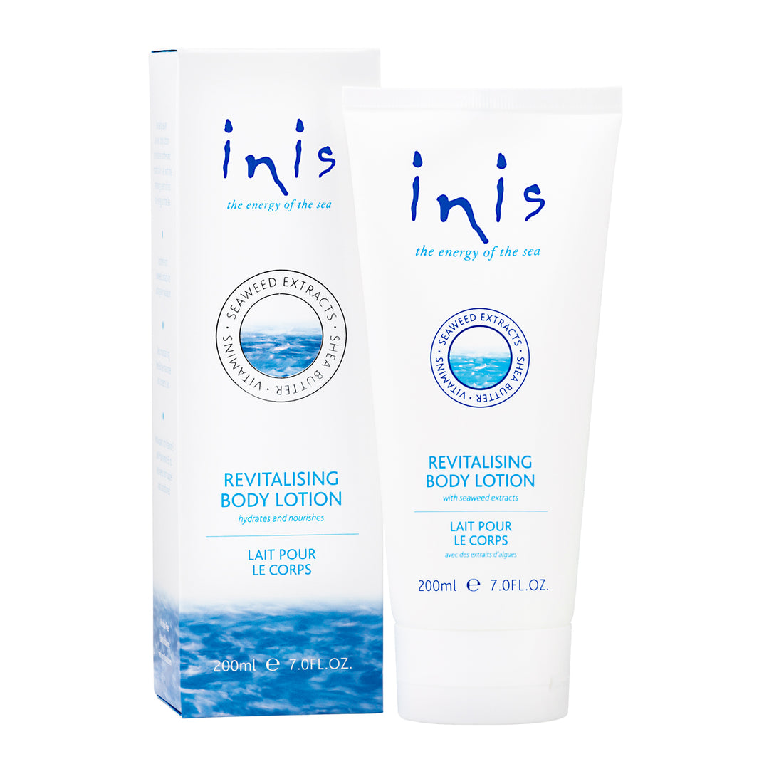 Inis Revitalising Body Lotion bottle with seaweed extract ingredients
