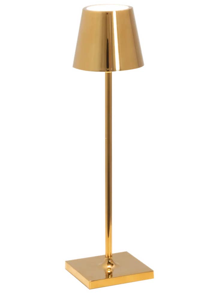 Die-cast aluminum cordless table lamp with polycarbonate diffuser in powder-coated finish.