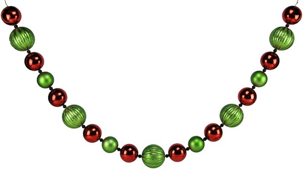 Plastic garland with spearmint and red striped glitter balls