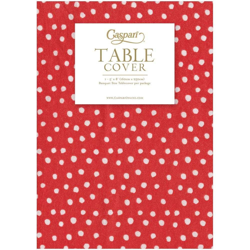 Red paper table cover with small dot pattern mimicking linen texture