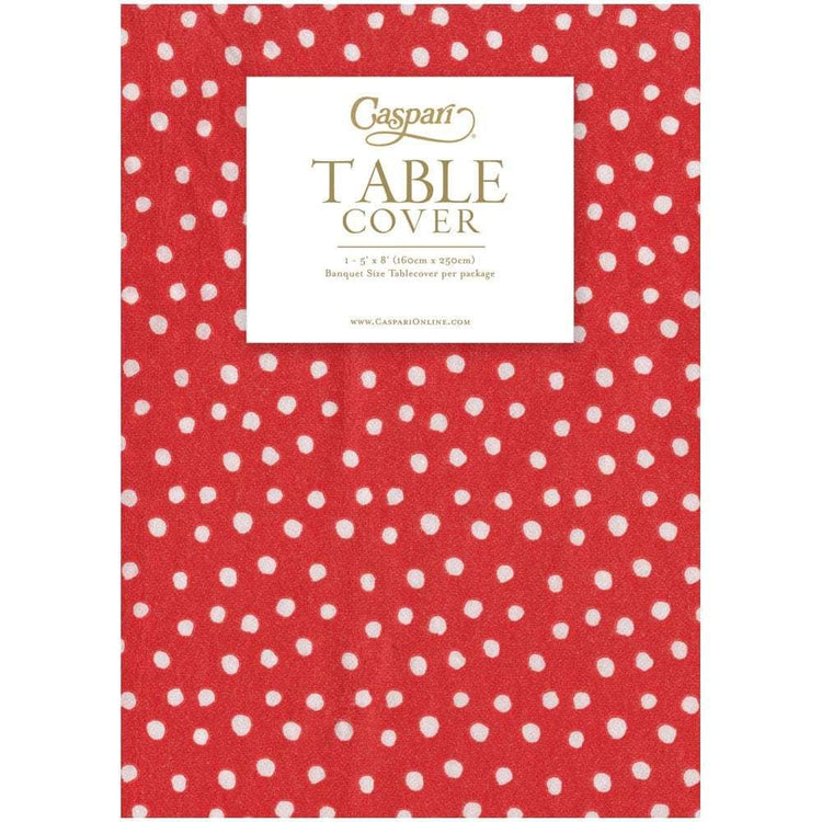 Red paper table cover with small dot pattern mimicking linen texture