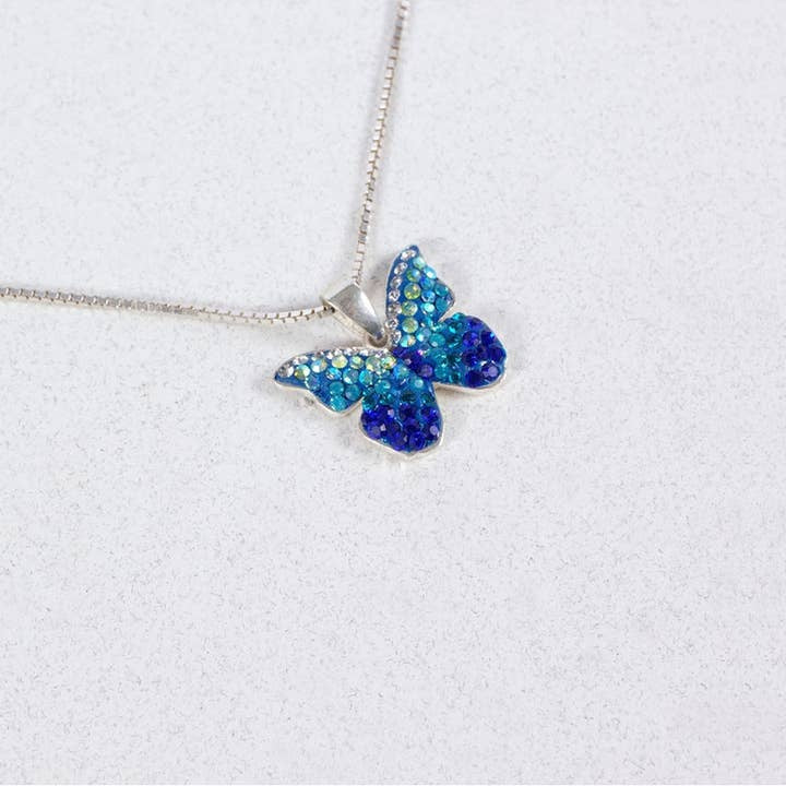 Small Mariposa Pendant Necklace Blue