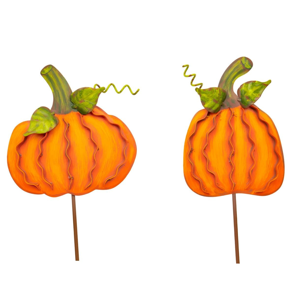 Small orange ribbon pumpkin with a decorative bow on the stem