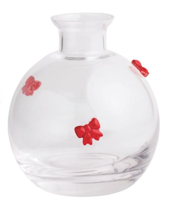 Set of clear glass Christmas-themed bud vases with decorative icons.