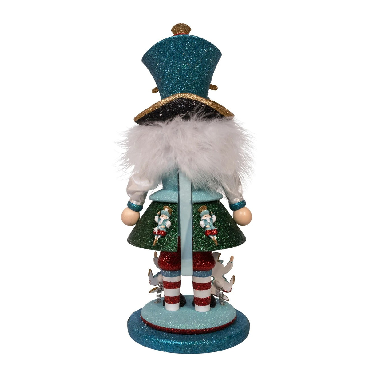 Back view of a 15-inch Hollywood Nutcrackers 10 Lords A Leaping nutcracker with glittery details.