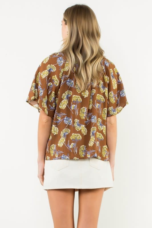 Grace Smocked Split Neck Floral Top