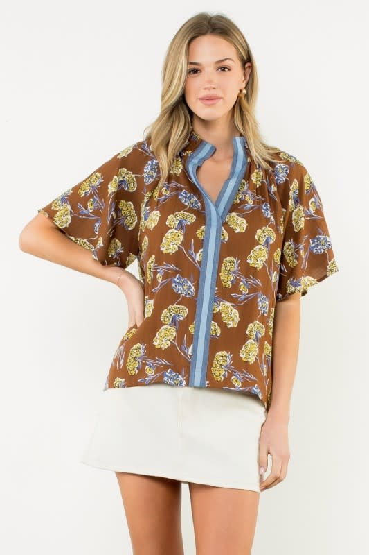 Grace Smocked Split Neck Floral Top