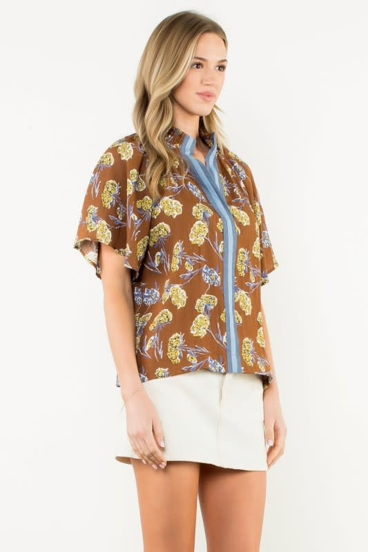 Grace Smocked Split Neck Floral Top