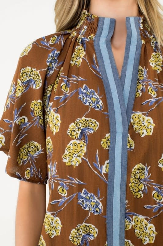 Grace Smocked Split Neck Floral Top