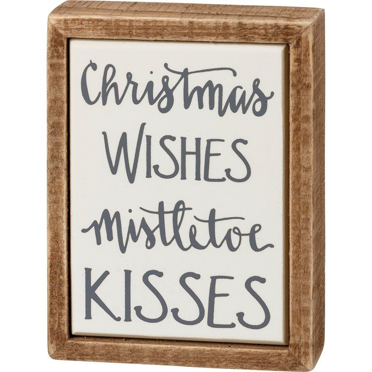 Wooden box sign mini with tile-like finish featuring hand-lettered Believe sentiment in festive Christmas Collection.