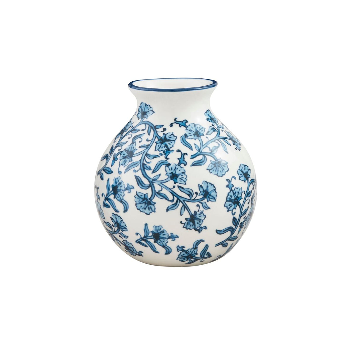 Block print flower vase with floral stoneware pattern
