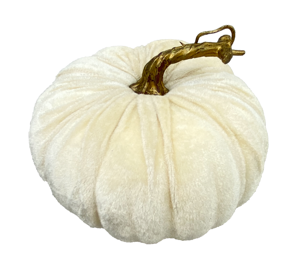 Velvet Pumpkin home decor accent in orange with a smooth fabric texture.