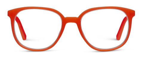 Fruit Punch eyeglasses with thin round frames in juicy multicolor pattern featuring blue light filtering lenses.
