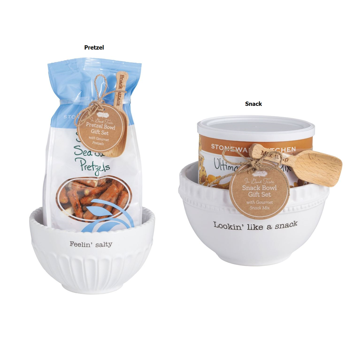 Textured ceramic snack bowl with engraved wood scoop