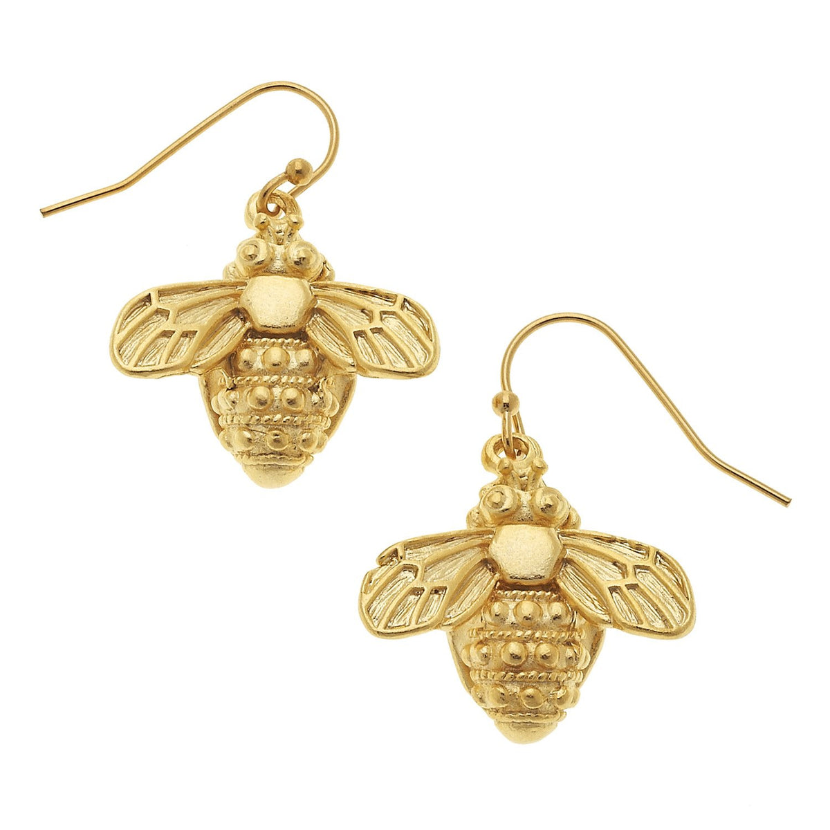 Gold-plated fish hook earrings with a triple-layer finish.