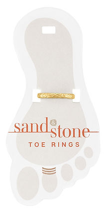 Gold textured Sand & Stone toe ring displayed on a foot-shaped card.
