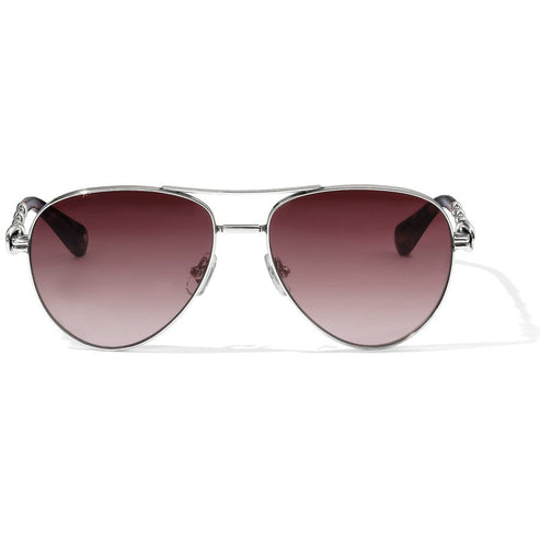 Interlok Harmony aviator sunglasses with silver-plated frames and gradient burgundy lenses.