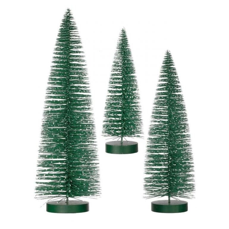 Green bristle tree decoration with white snow-tipped branches