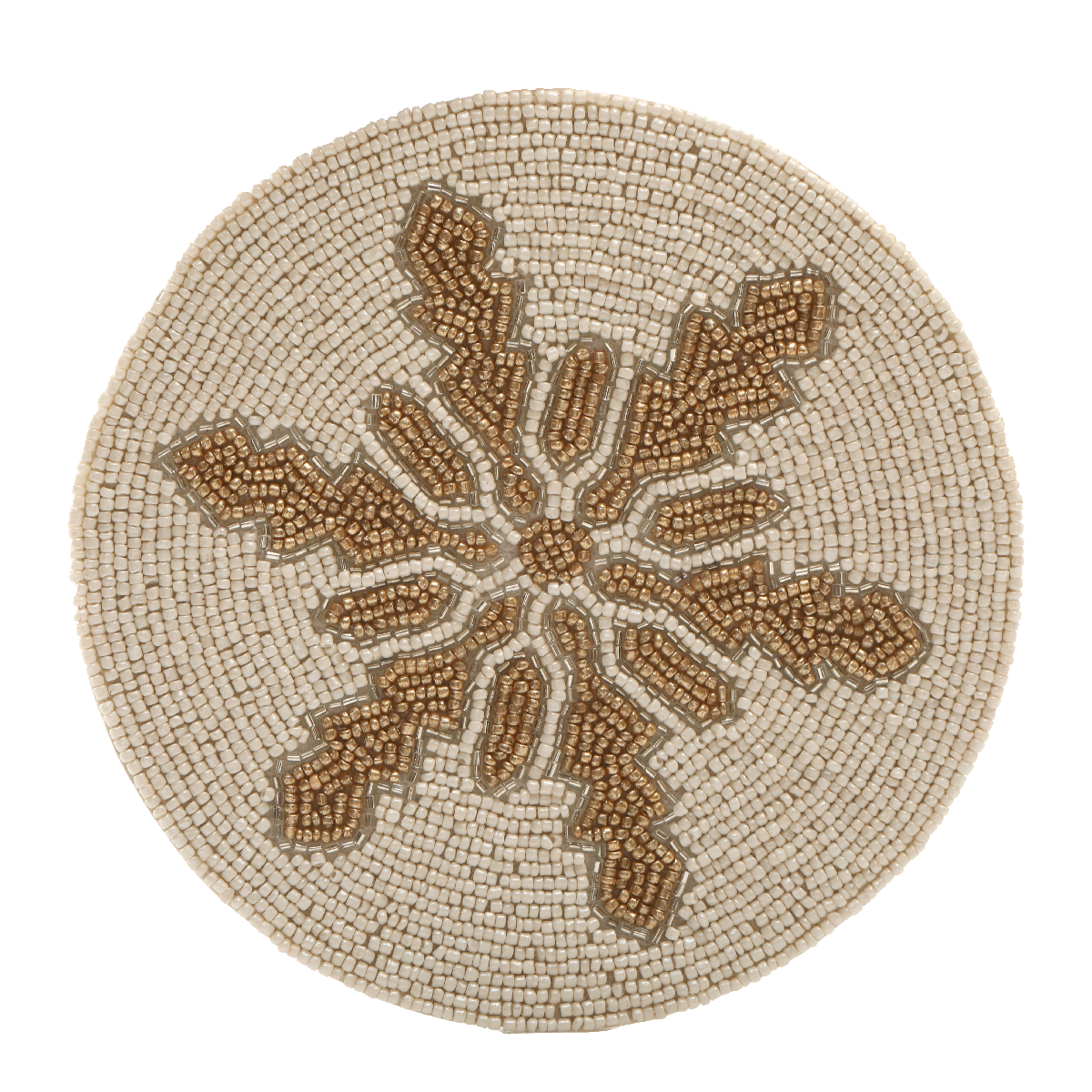 Set of snowflake-shaped beaded coasters in white with clear beads.