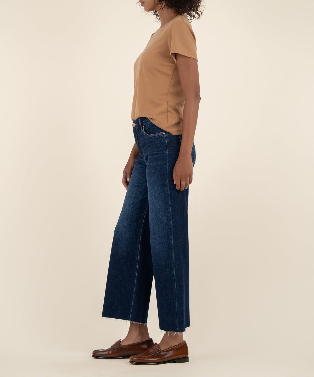 Meg wide-leg trousers in raw hem with high rise featuring smoothing Fab Ab fabric.