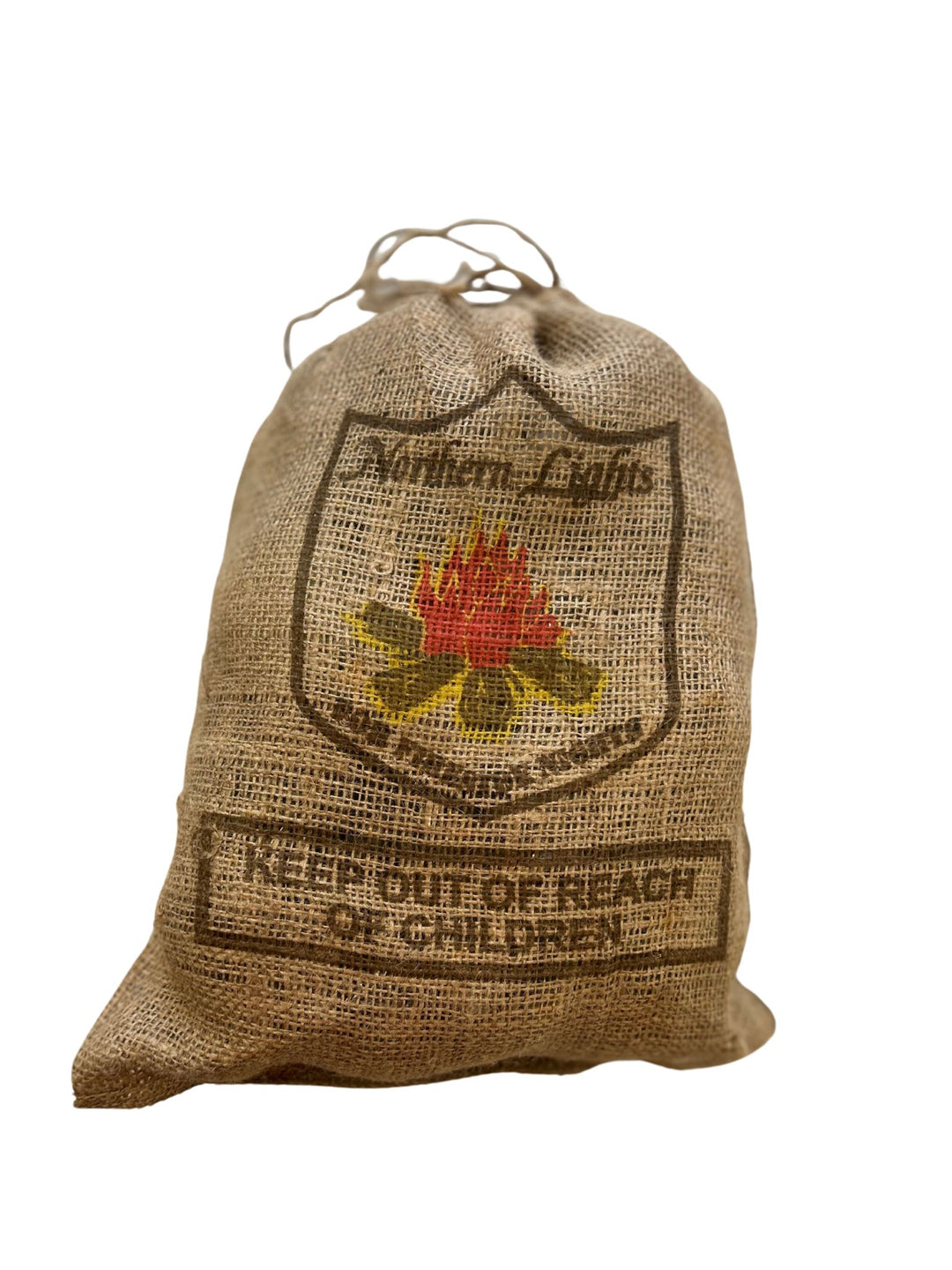 Clear crystal cone-shaped ornaments packaged in a natural burlap bag.