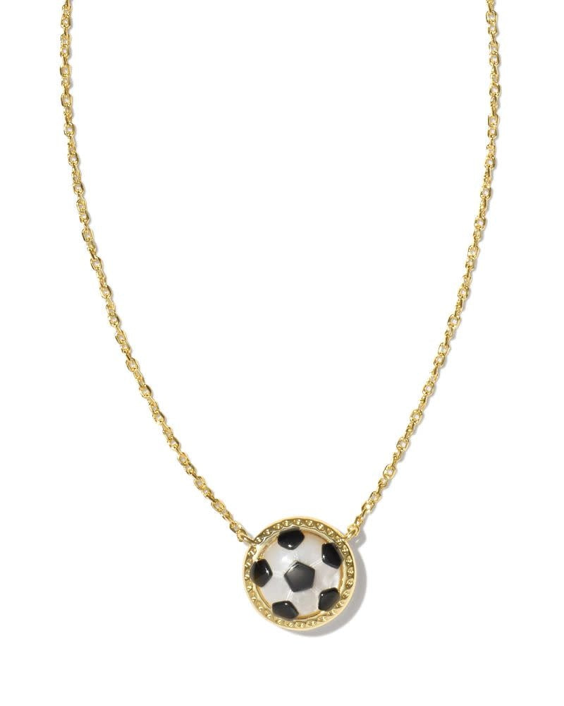 Gold soccer ball pendant necklace with ivory mother-of-pearl detailing on a chain