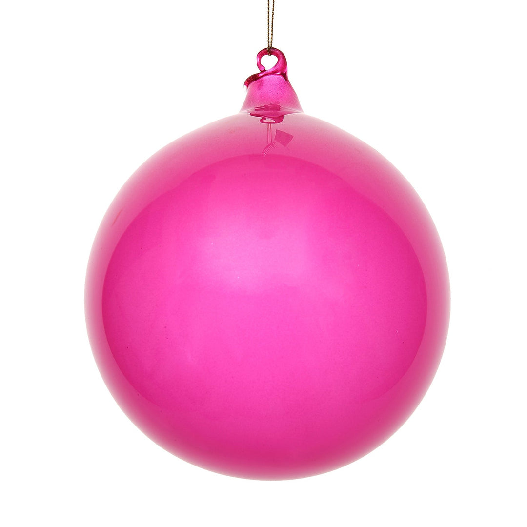 150mm vibrant pink glitter bubblegum ball ornament with a smooth finish and hanging loop.