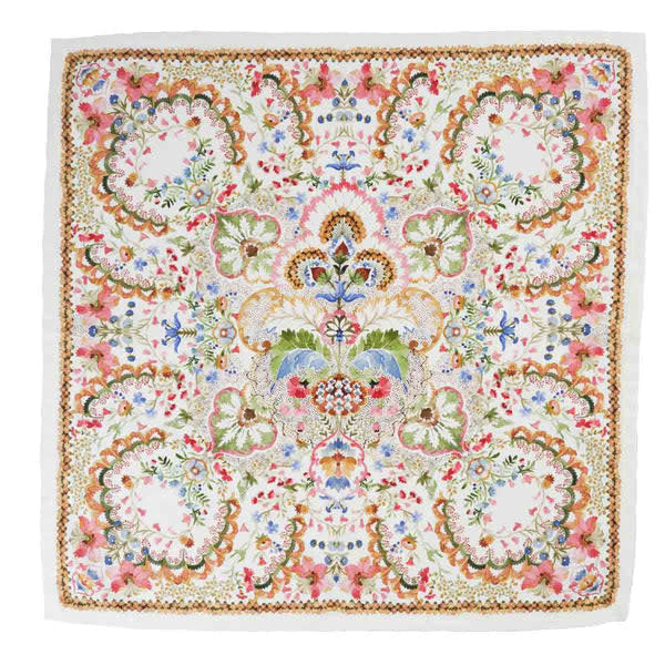 Multi-colored cotton sateen linen napkin with a relaxed rectangular shape.
