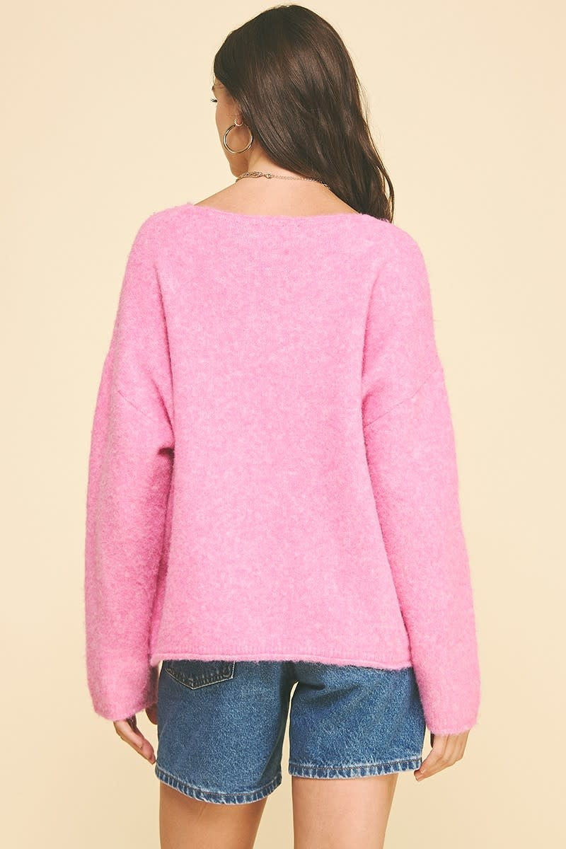 Women's Gail Soft Yarn knit sweater in light beige with V-neck, drop shoulder silhouette, and relaxed comfort fit.