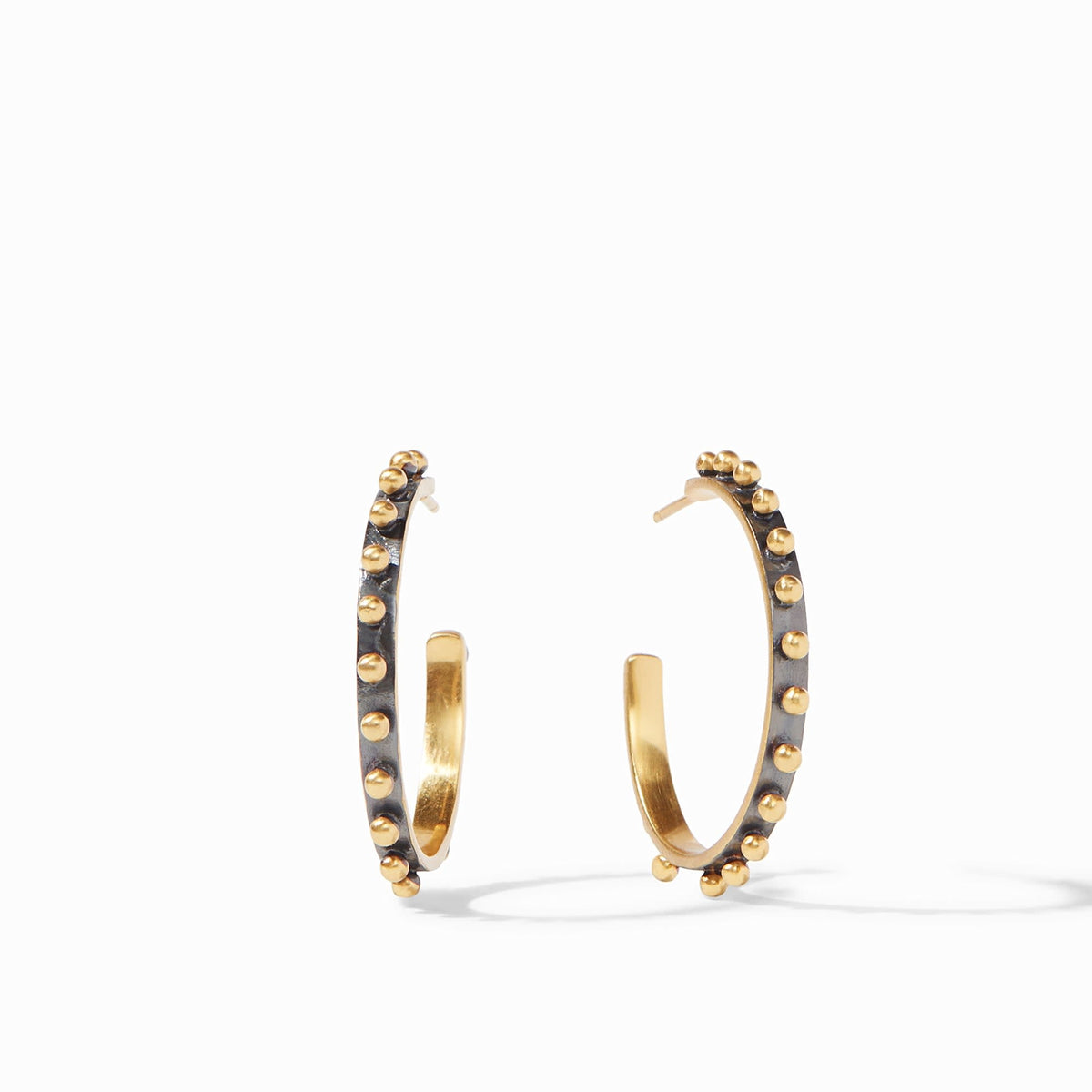 Medium gold hoop earring with studded beads in mixed metal finish