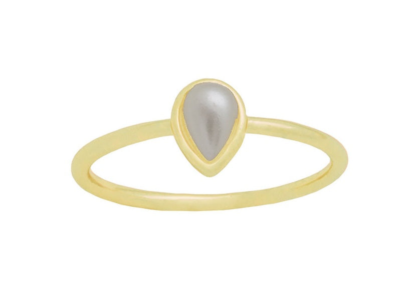 Gold layered ring with a teardrop-shaped pearl center.