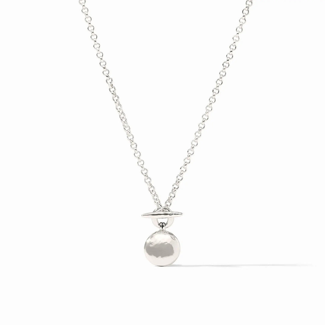 Silver plated delicate necklace with a small pendant on an 18-inch chain.