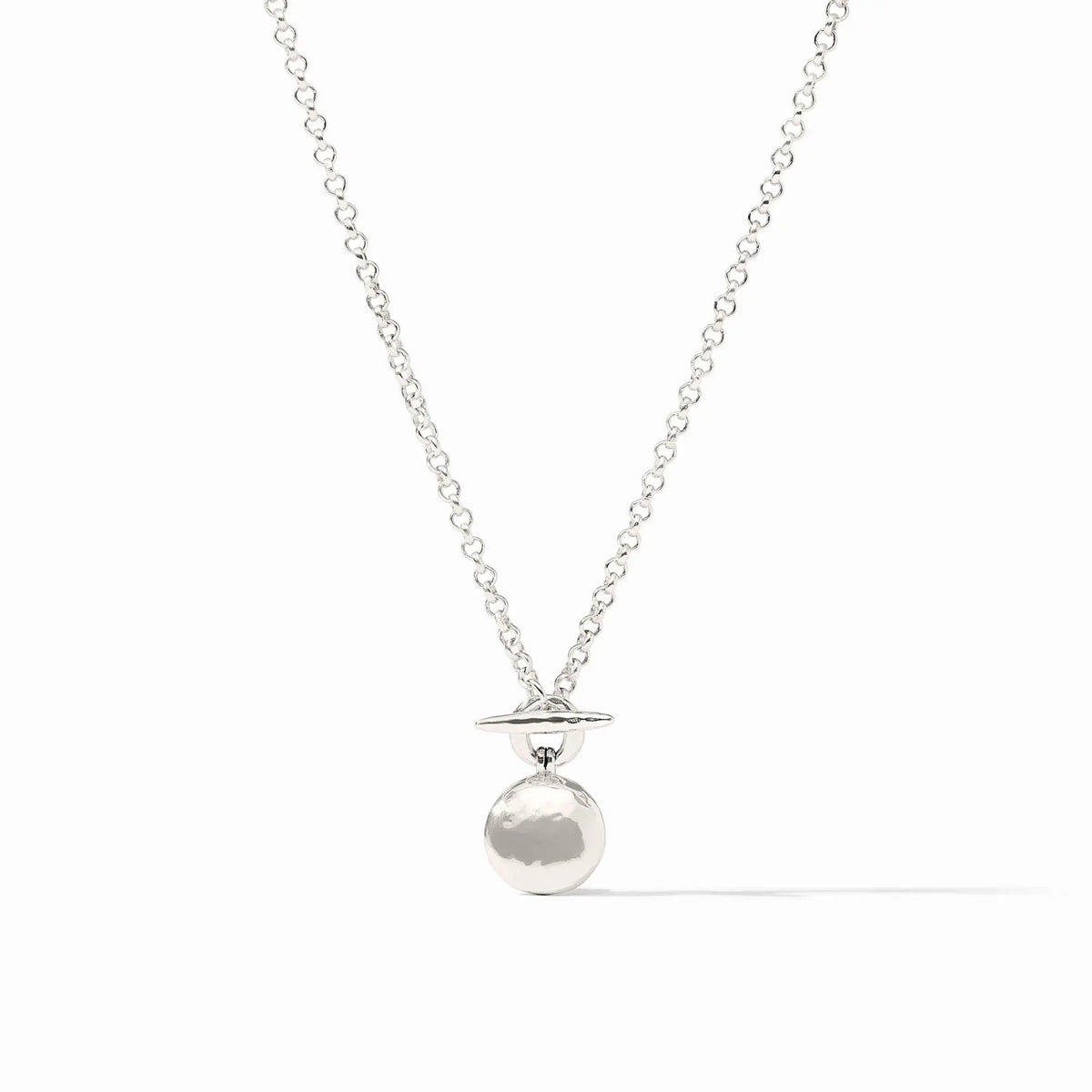 Silver plated delicate necklace with a small pendant on an 18-inch chain.