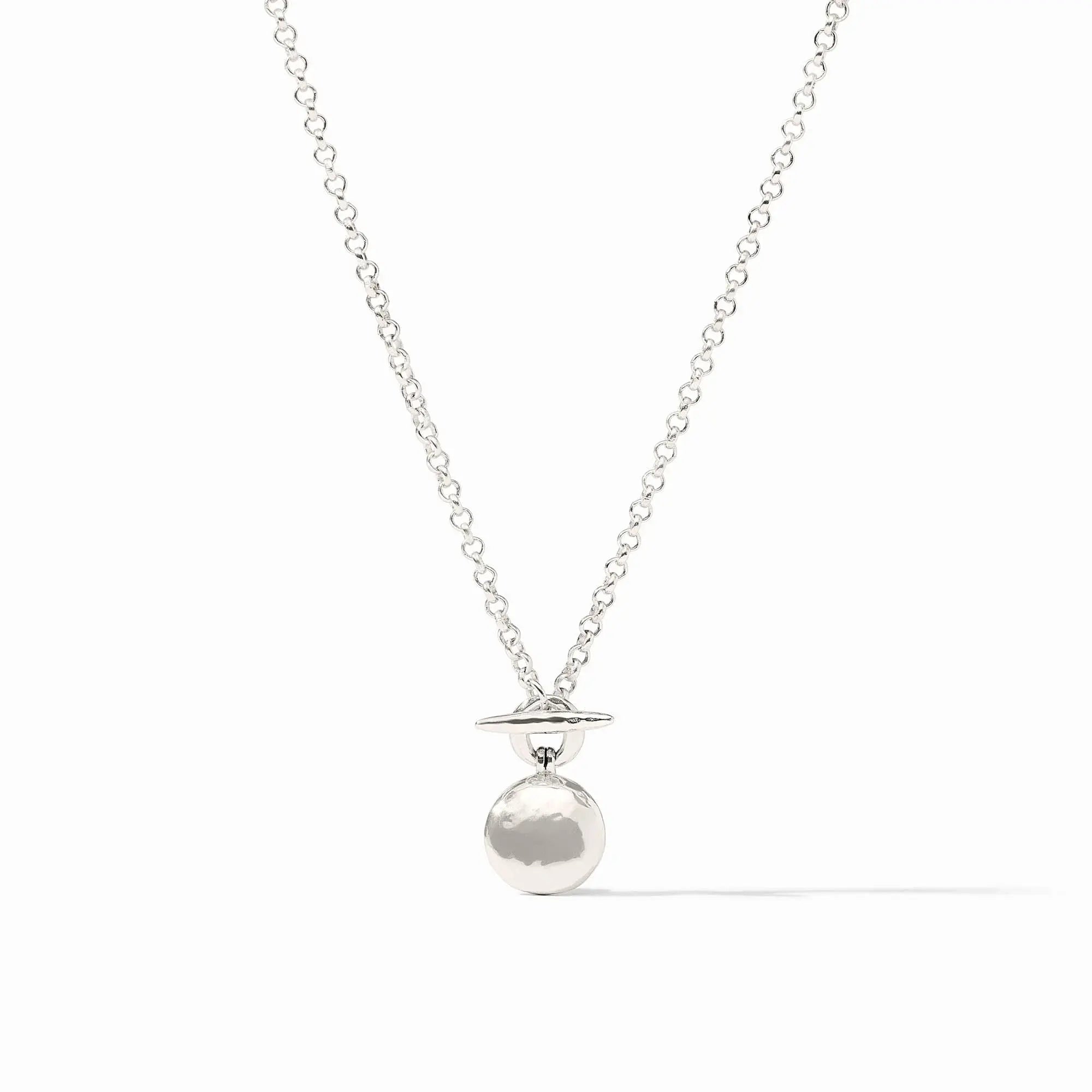 Silver plated delicate necklace with a small pendant on an 18-inch chain.