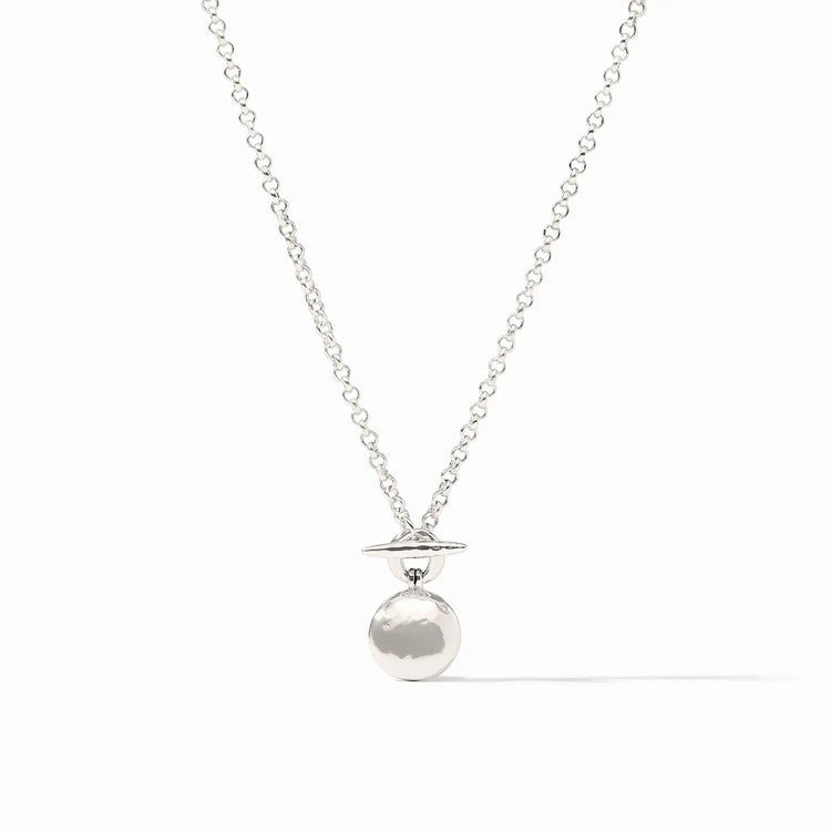 Silver plated delicate necklace with a small pendant on an 18-inch chain.