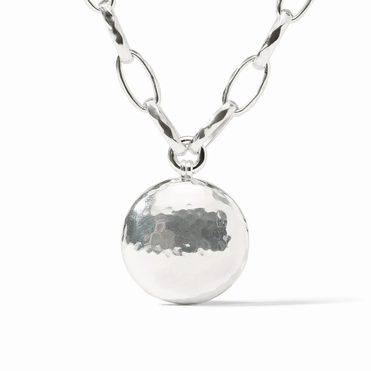 Silver Solara necklace with a polished pendant on an adjustable 20-inch chain featuring a toggle clasp.