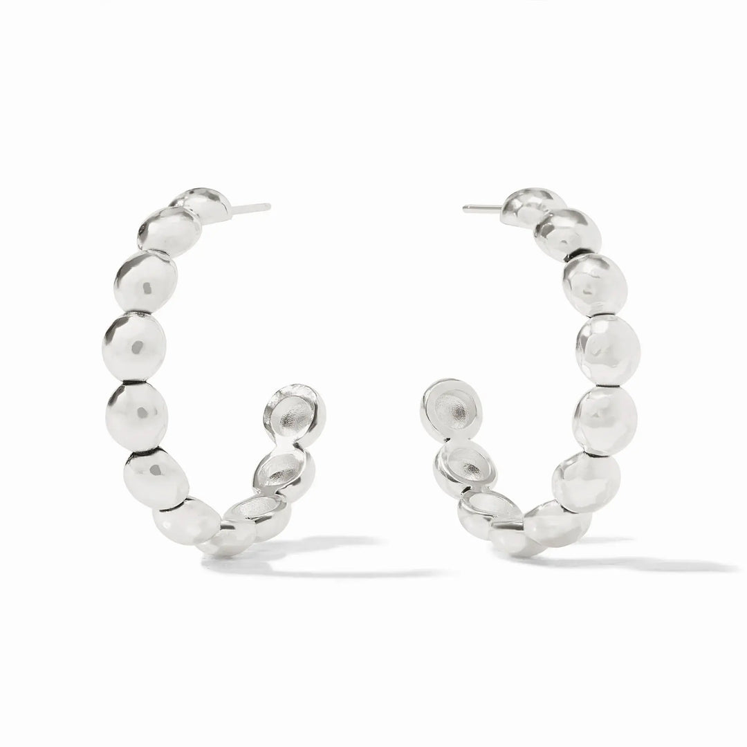 Silver hoop earring with sculptural post-back