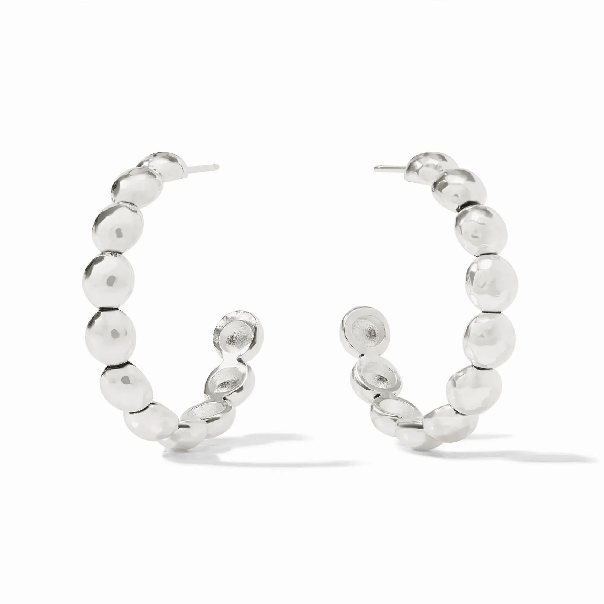 Silver hoop earring with sculptural post-back