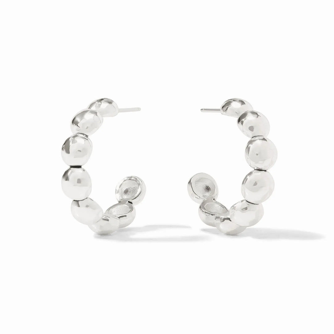 Silver hoop earring with sculptural post-back detail