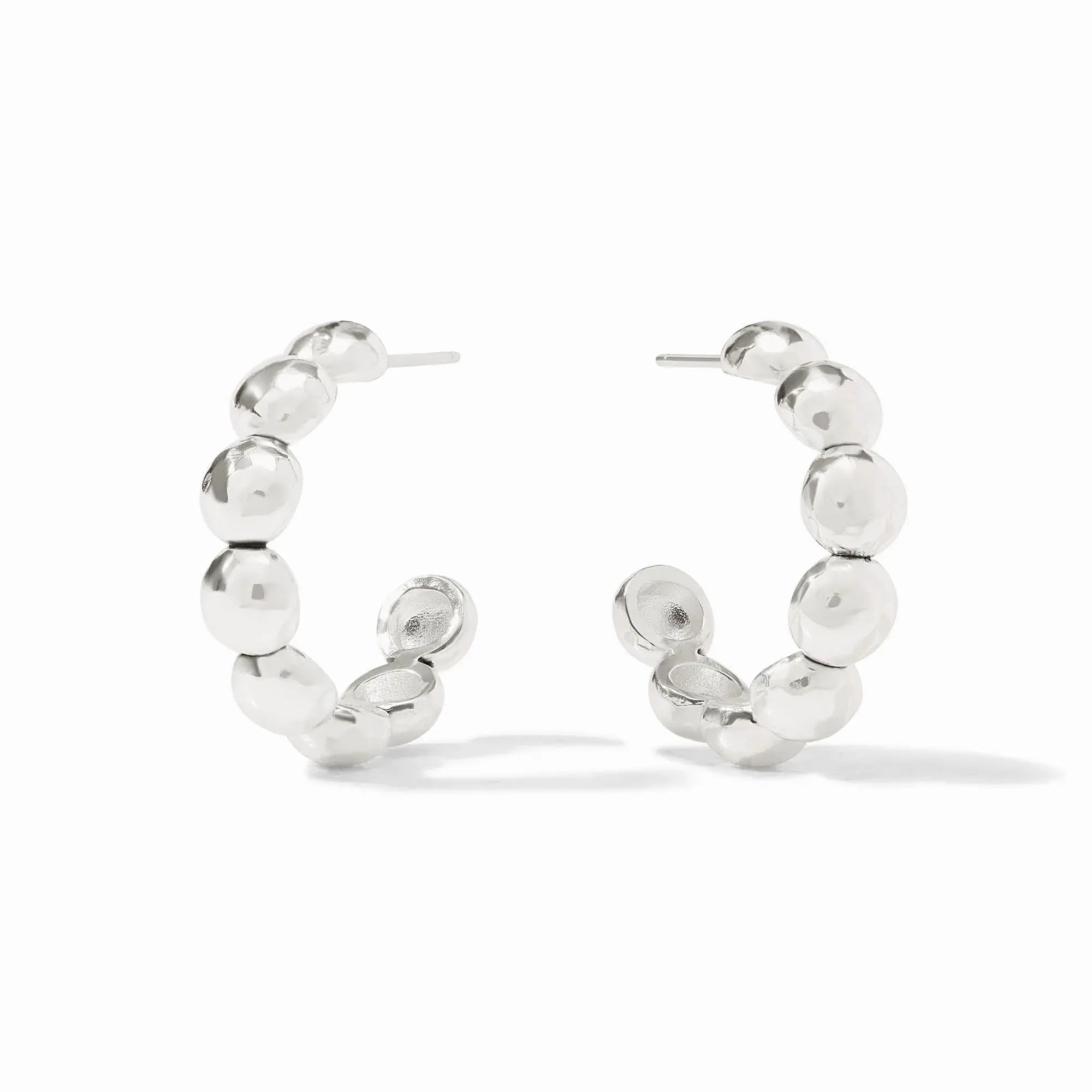 Silver hoop earring with sculptural post-back detail