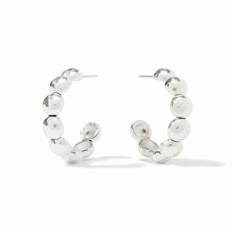 Silver hoop earring with sculptural post-back detail