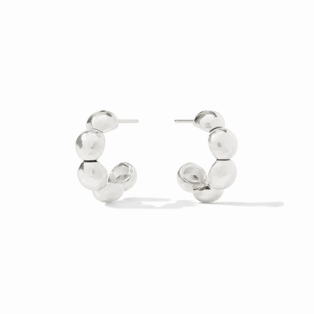 Silver hoop earring with sculptural post-back