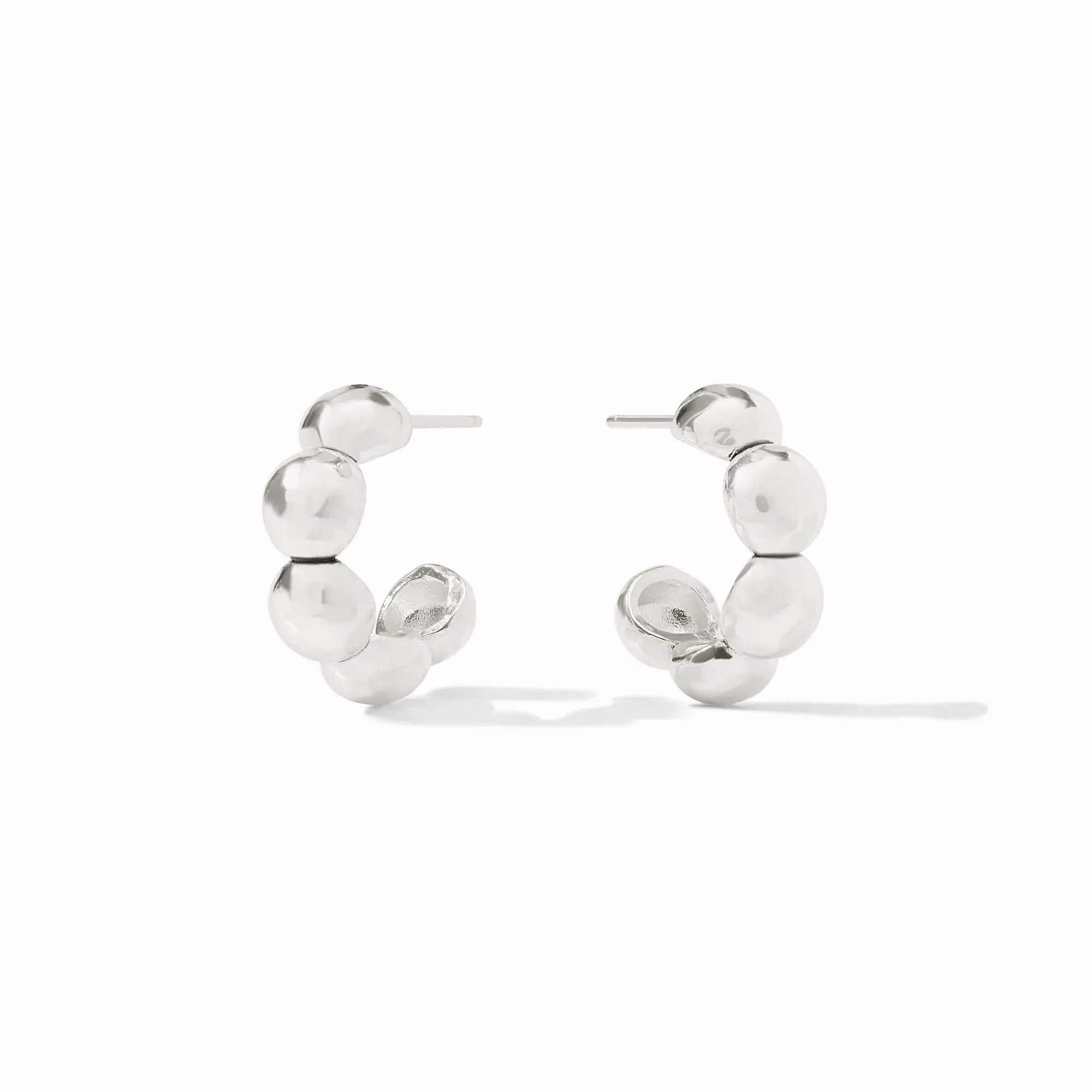 Silver hoop earring with sculptural post-back