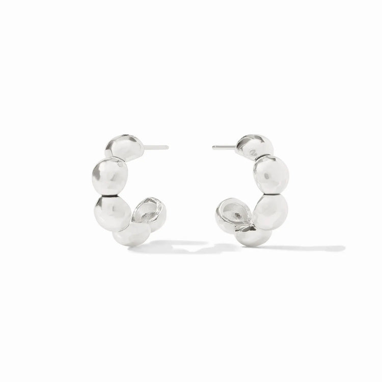 Silver hoop earring with sculptural post-back