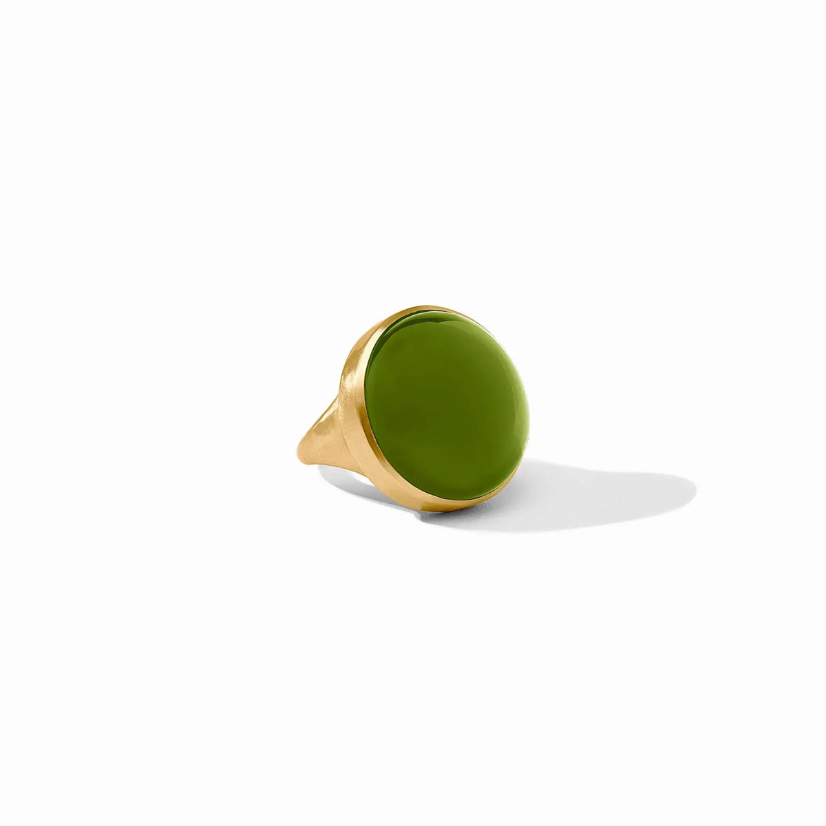 Solara Statement Ring in iridescent palmetto green with imported glass stones and a bold silhouette.