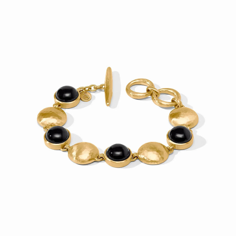 Gold adjustable stone bracelet with black obsidian beads.