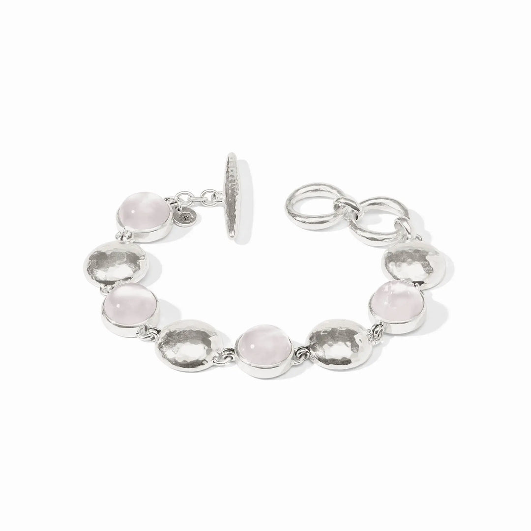 Silver adjustable Solara Stone bracelet with iridescent clear crystals on a toggle clasp.
