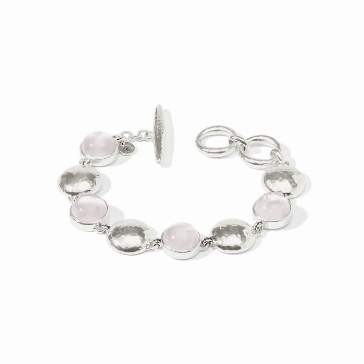 Silver adjustable Solara Stone bracelet with iridescent clear crystals on a toggle clasp.
