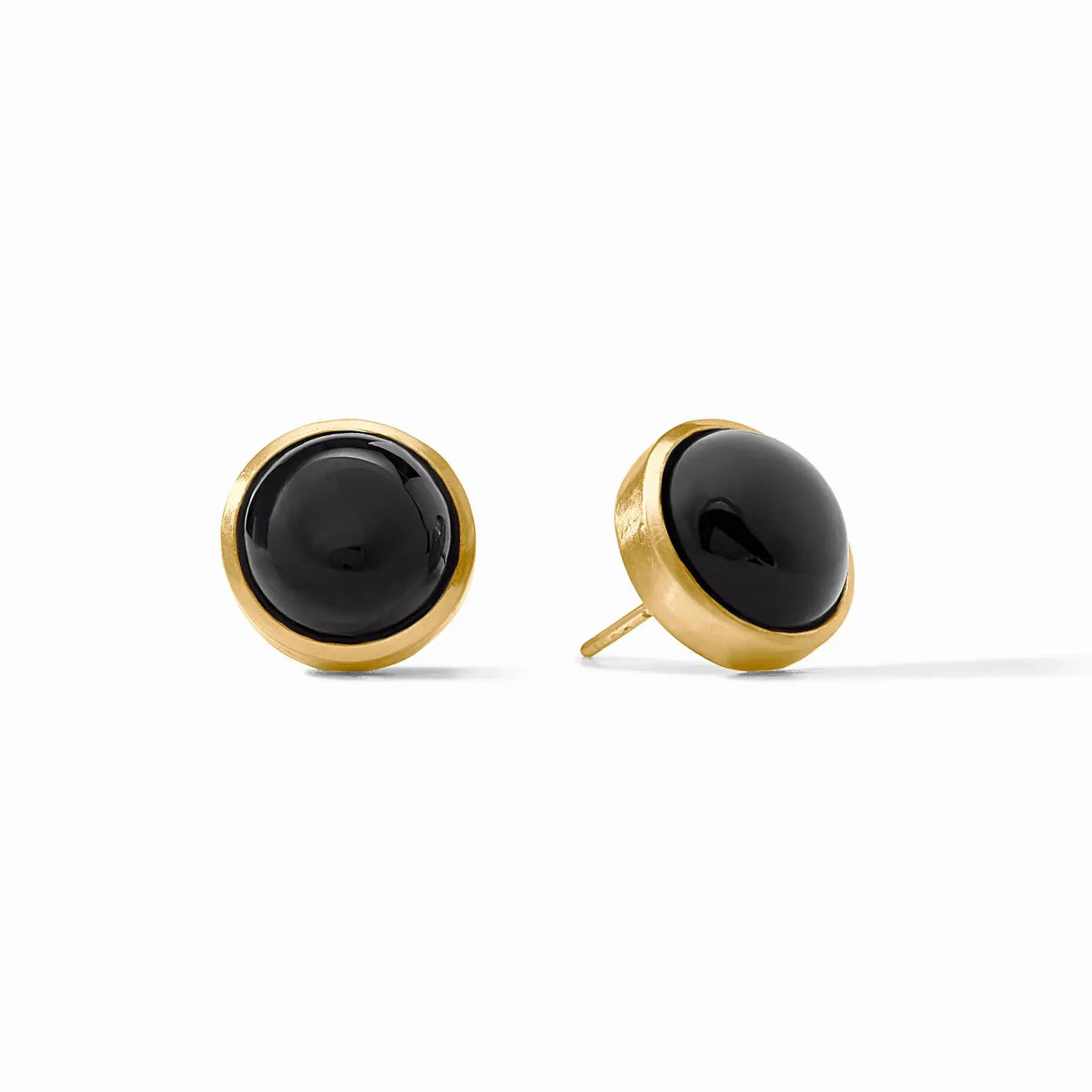 Obsidian black stone stud earring with gold post