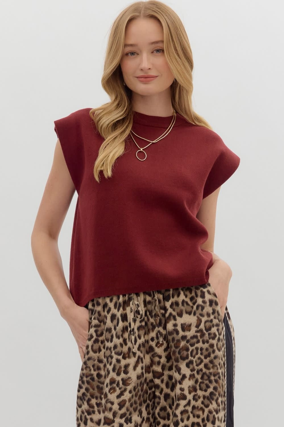 Olivia Solid Crewneck Sweater Knit Muscle Tee Top